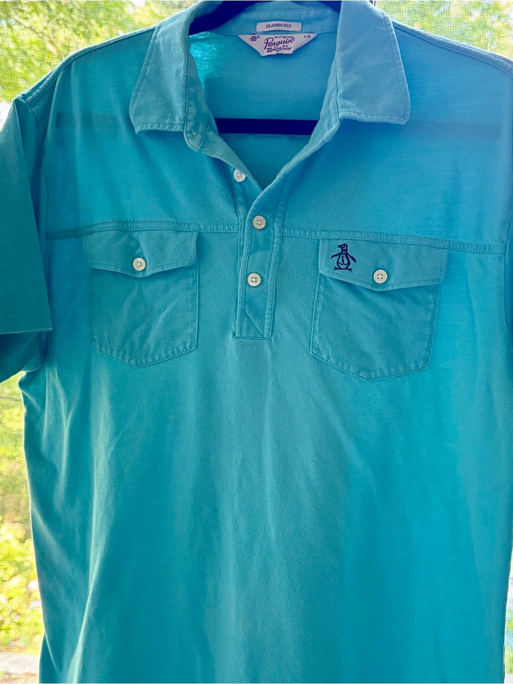 Original Penguin Men's Polo Shirt in Aqua Teal with Chest Pockets